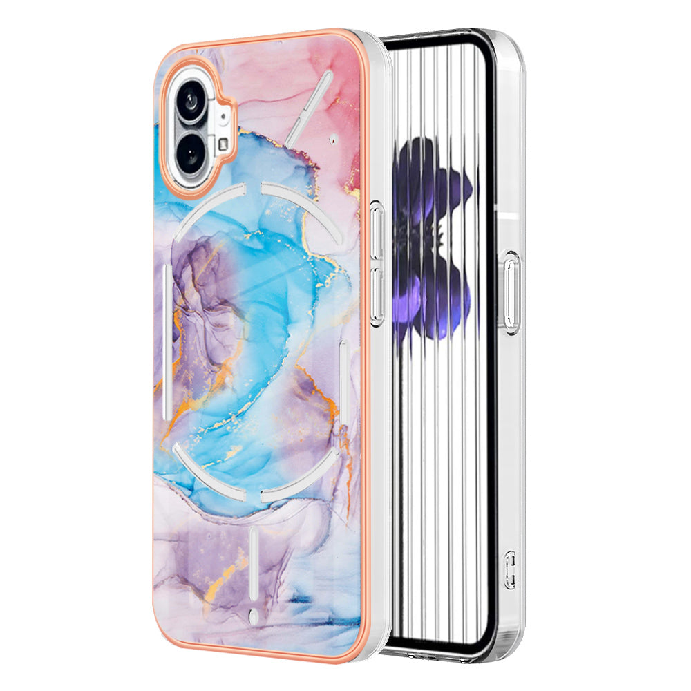 YB IMD Series-1 for Nothing phone (1) 5G Marble Floral Pattern IMD Phone Case Electroplating Frame Anti-drop TPU Cover