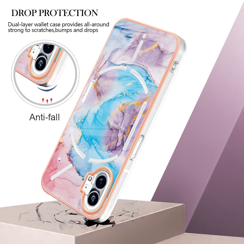 YB IMD Series-1 for Nothing phone (1) 5G Marble Floral Pattern IMD Phone Case Electroplating Frame Anti-drop TPU Cover