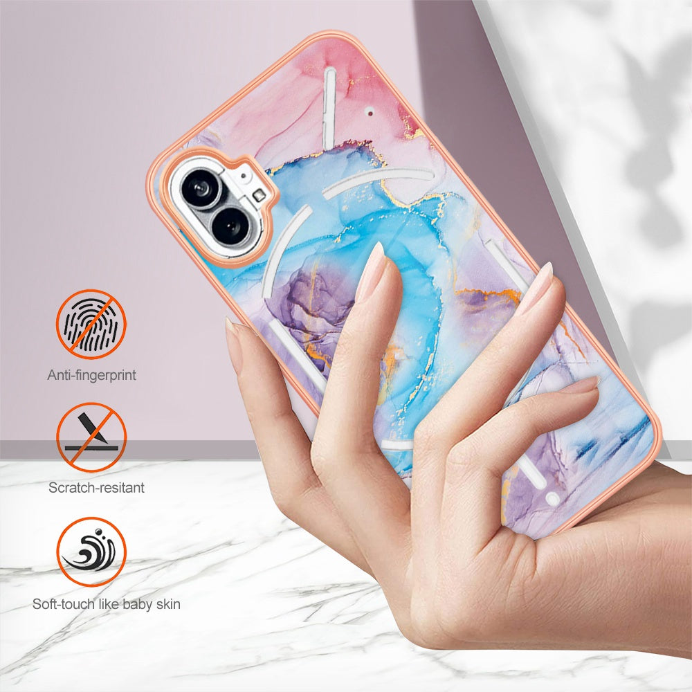 YB IMD Series-1 for Nothing phone (1) 5G Marble Floral Pattern IMD Phone Case Electroplating Frame Anti-drop TPU Cover