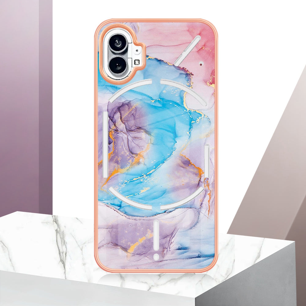 YB IMD Series-1 for Nothing phone (1) 5G Marble Floral Pattern IMD Phone Case Electroplating Frame Anti-drop TPU Cover