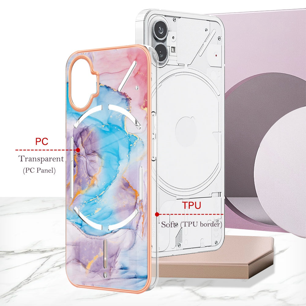 YB IMD Series-1 for Nothing phone (1) 5G Marble Floral Pattern IMD Phone Case Electroplating Frame Anti-drop TPU Cover