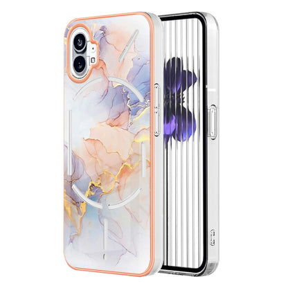 YB IMD Series-1 for Nothing phone (1) 5G Marble Floral Pattern IMD Phone Case Electroplating Frame Anti-drop TPU Cover