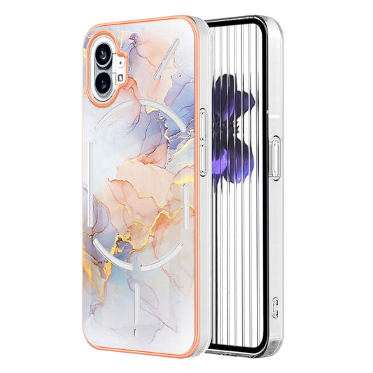 YB IMD Series-1 for Nothing phone (1) 5G Marble Floral Pattern IMD Phone Case Electroplating Frame Anti-drop TPU Cover