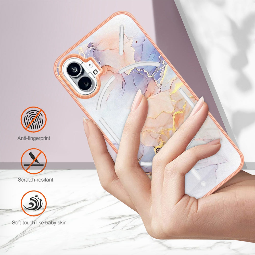 YB IMD Series-1 for Nothing phone (1) 5G Marble Floral Pattern IMD Phone Case Electroplating Frame Anti-drop TPU Cover