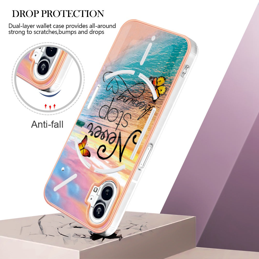 YB IMD Series-1 for Nothing phone (1) 5G Marble Floral Pattern IMD Phone Case Electroplating Frame Anti-drop TPU Cover