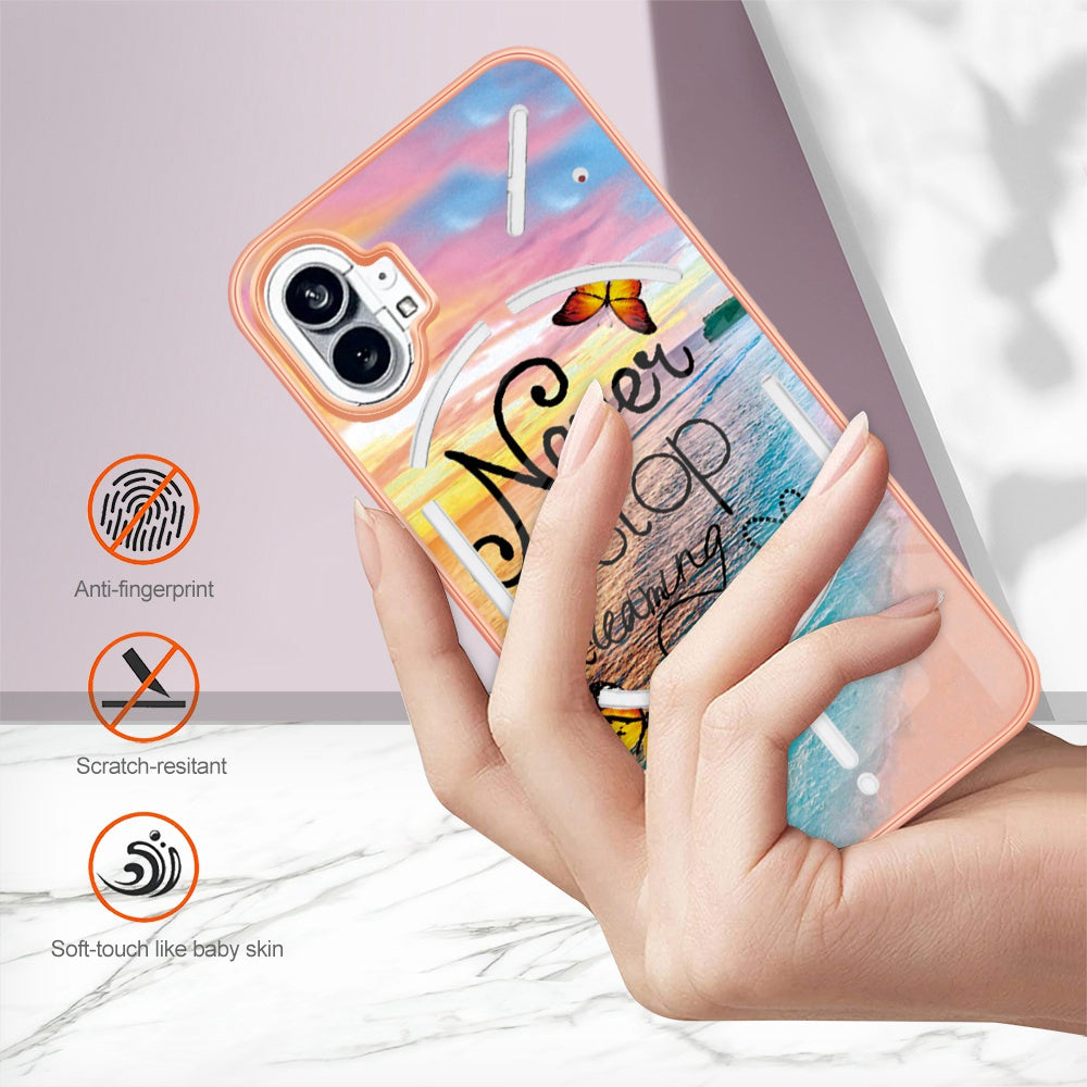 YB IMD Series-1 for Nothing phone (1) 5G Marble Floral Pattern IMD Phone Case Electroplating Frame Anti-drop TPU Cover