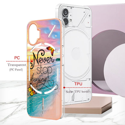 YB IMD Series-1 for Nothing phone (1) 5G Marble Floral Pattern IMD Phone Case Electroplating Frame Anti-drop TPU Cover