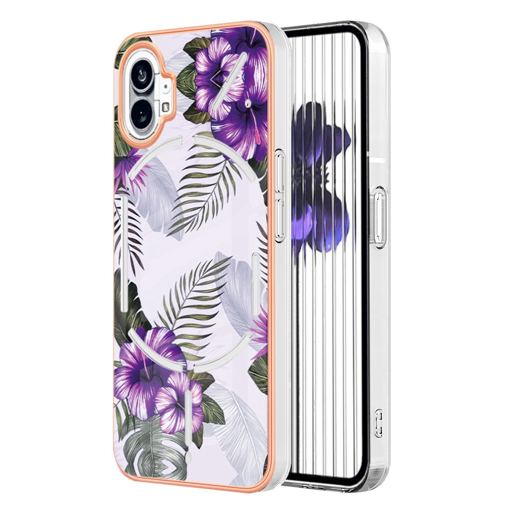 YB IMD Series-1 for Nothing phone (1) 5G Marble Floral Pattern IMD Phone Case Electroplating Frame Anti-drop TPU Cover