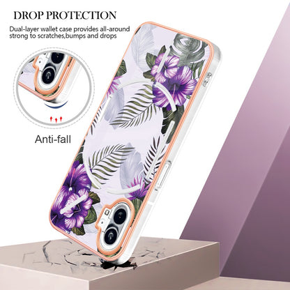 YB IMD Series-1 for Nothing phone (1) 5G Marble Floral Pattern IMD Phone Case Electroplating Frame Anti-drop TPU Cover