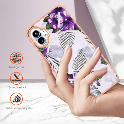 YB IMD Series-1 for Nothing phone (1) 5G Marble Floral Pattern IMD Phone Case Electroplating Frame Anti-drop TPU Cover