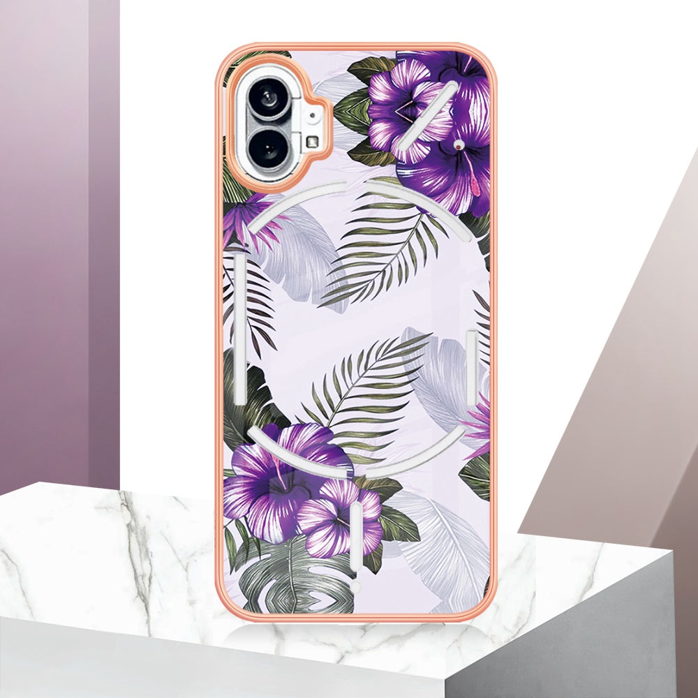 YB IMD Series-1 for Nothing phone (1) 5G Marble Floral Pattern IMD Phone Case Electroplating Frame Anti-drop TPU Cover