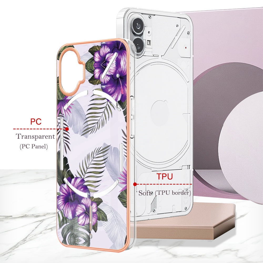 YB IMD Series-1 for Nothing phone (1) 5G Marble Floral Pattern IMD Phone Case Electroplating Frame Anti-drop TPU Cover