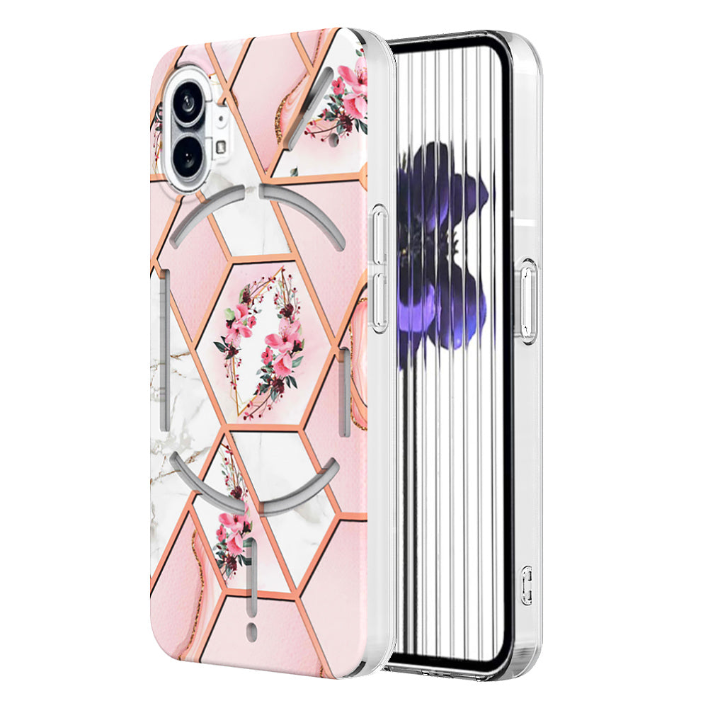 YB IMD Series-1 for Nothing phone (1) 5G Marble Floral Pattern IMD Phone Case Electroplating Frame Anti-drop TPU Cover