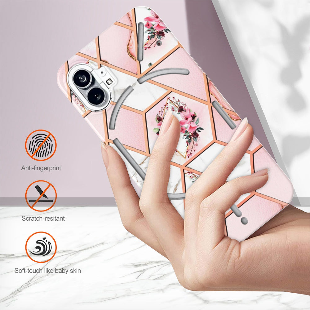 YB IMD Series-1 for Nothing phone (1) 5G Marble Floral Pattern IMD Phone Case Electroplating Frame Anti-drop TPU Cover