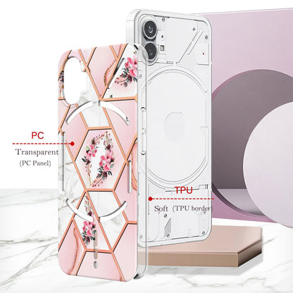 YB IMD Series-1 for Nothing phone (1) 5G Marble Floral Pattern IMD Phone Case Electroplating Frame Anti-drop TPU Cover