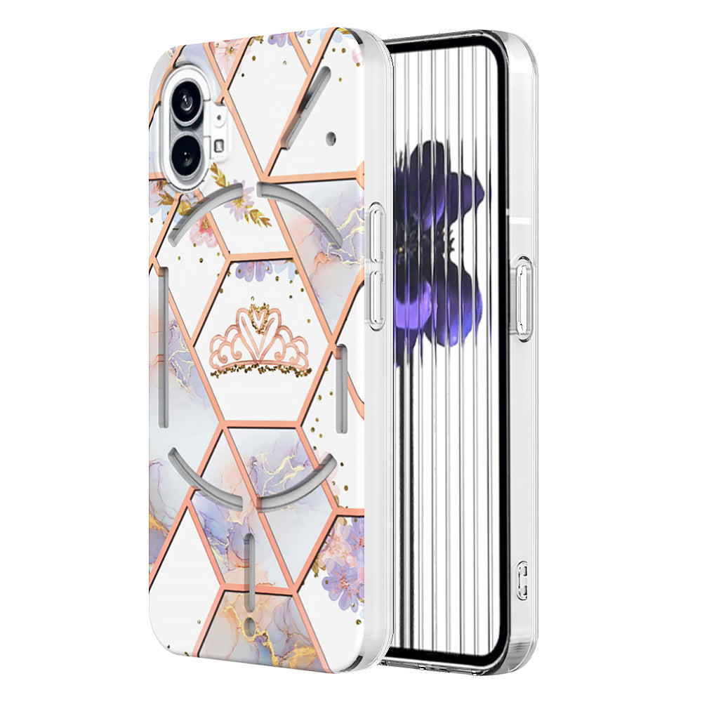 YB IMD Series-1 for Nothing phone (1) 5G Marble Floral Pattern IMD Phone Case Electroplating Frame Anti-drop TPU Cover