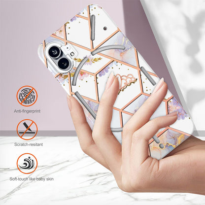 YB IMD Series-1 for Nothing phone (1) 5G Marble Floral Pattern IMD Phone Case Electroplating Frame Anti-drop TPU Cover