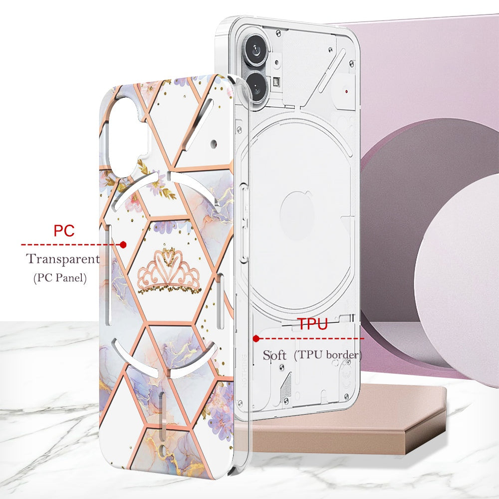 YB IMD Series-1 for Nothing phone (1) 5G Marble Floral Pattern IMD Phone Case Electroplating Frame Anti-drop TPU Cover