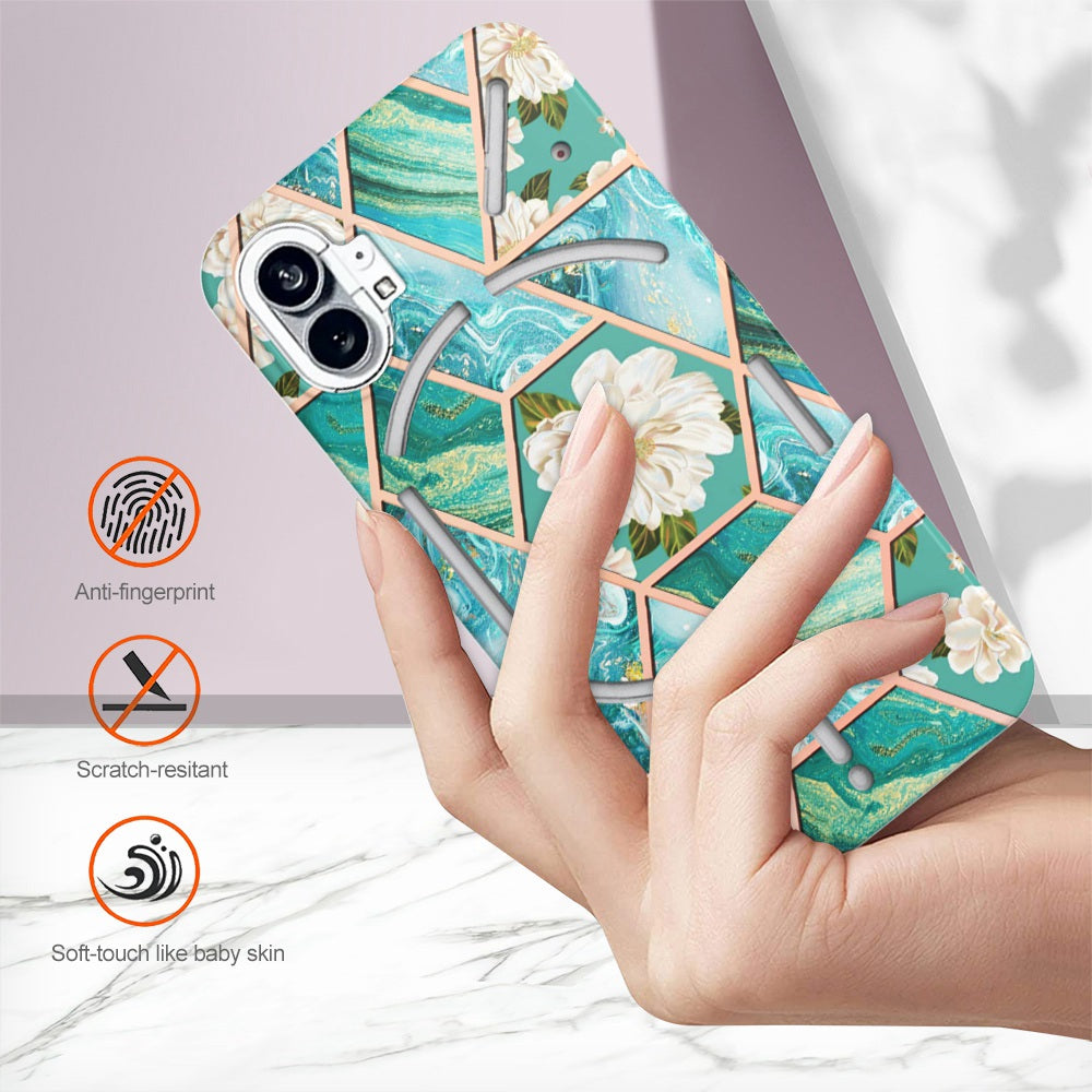 YB IMD Series-1 for Nothing phone (1) 5G Marble Floral Pattern IMD Phone Case Electroplating Frame Anti-drop TPU Cover