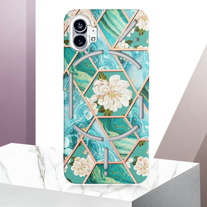 YB IMD Series-1 for Nothing phone (1) 5G Marble Floral Pattern IMD Phone Case Electroplating Frame Anti-drop TPU Cover