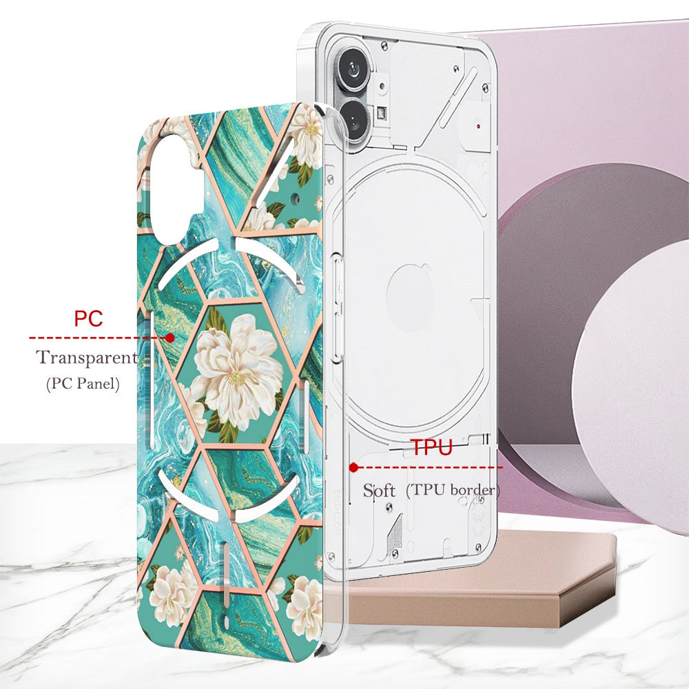 YB IMD Series-1 for Nothing phone (1) 5G Marble Floral Pattern IMD Phone Case Electroplating Frame Anti-drop TPU Cover