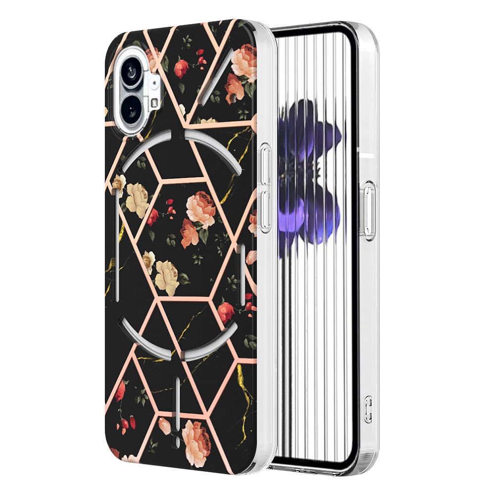 YB IMD Series-1 for Nothing phone (1) 5G Marble Floral Pattern IMD Phone Case Electroplating Frame Anti-drop TPU Cover