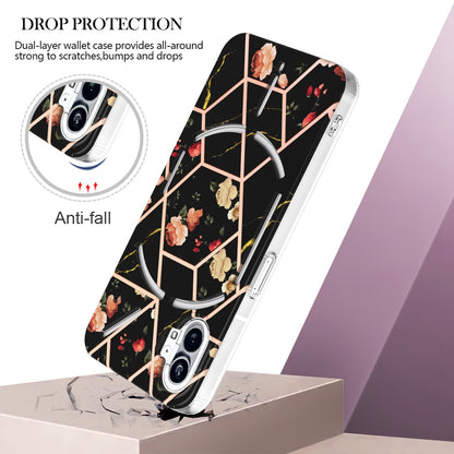 YB IMD Series-1 for Nothing phone (1) 5G Marble Floral Pattern IMD Phone Case Electroplating Frame Anti-drop TPU Cover