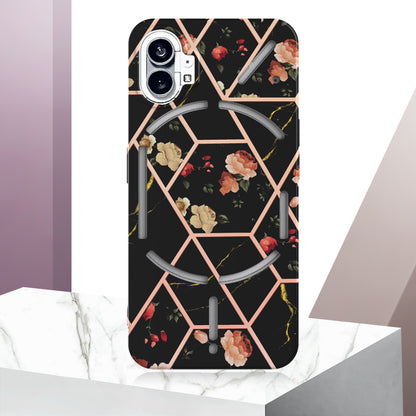 YB IMD Series-1 for Nothing phone (1) 5G Marble Floral Pattern IMD Phone Case Electroplating Frame Anti-drop TPU Cover