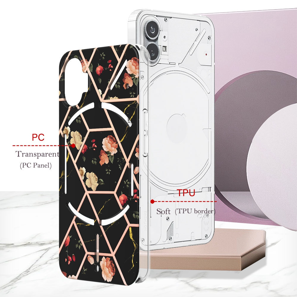 YB IMD Series-1 for Nothing phone (1) 5G Marble Floral Pattern IMD Phone Case Electroplating Frame Anti-drop TPU Cover