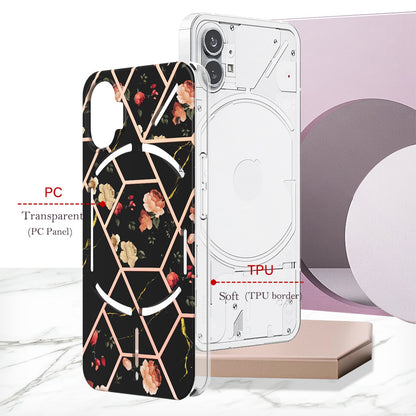 YB IMD Series-1 for Nothing phone (1) 5G Marble Floral Pattern IMD Phone Case Electroplating Frame Anti-drop TPU Cover