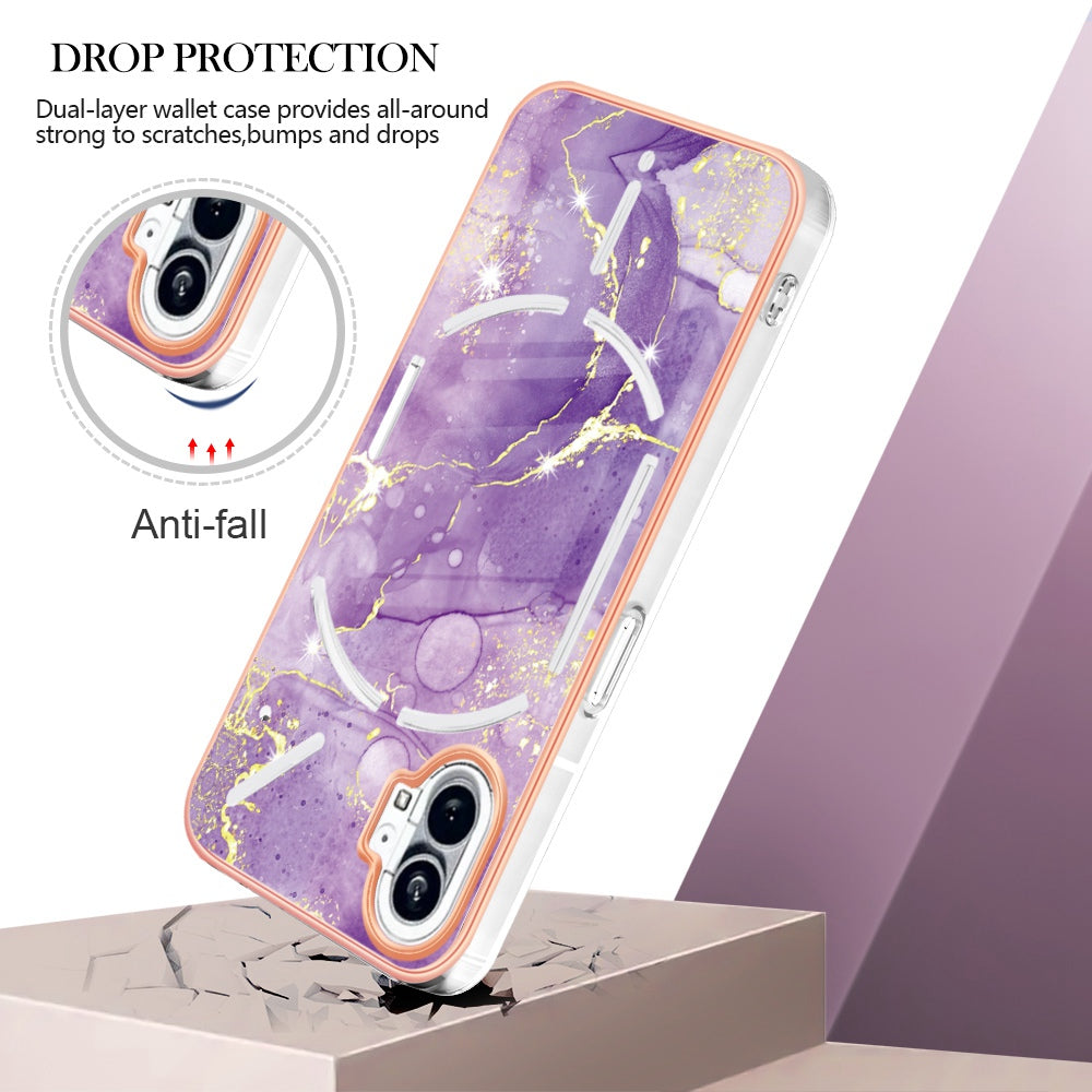 For Nothing phone (1) 5G YB IMD Series-2 IMD Marble Pattern Phone Case Anti-scratch Electroplating Frame TPU Cover