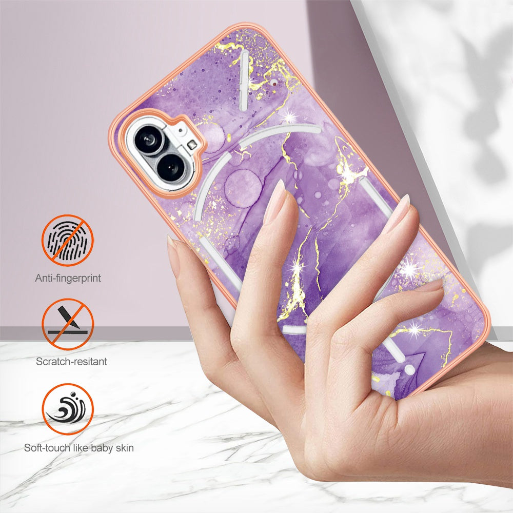 For Nothing phone (1) 5G YB IMD Series-2 IMD Marble Pattern Phone Case Anti-scratch Electroplating Frame TPU Cover