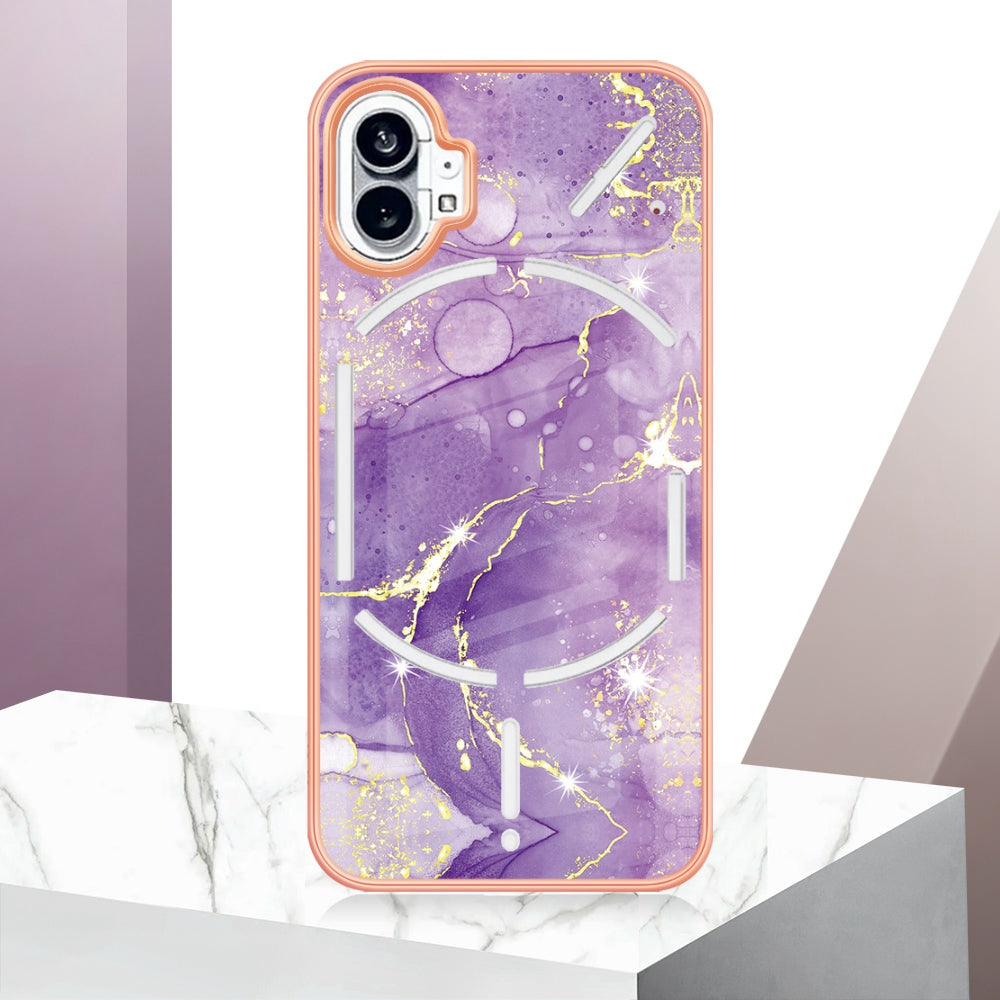 For Nothing phone (1) 5G YB IMD Series-2 IMD Marble Pattern Phone Case Anti-scratch Electroplating Frame TPU Cover