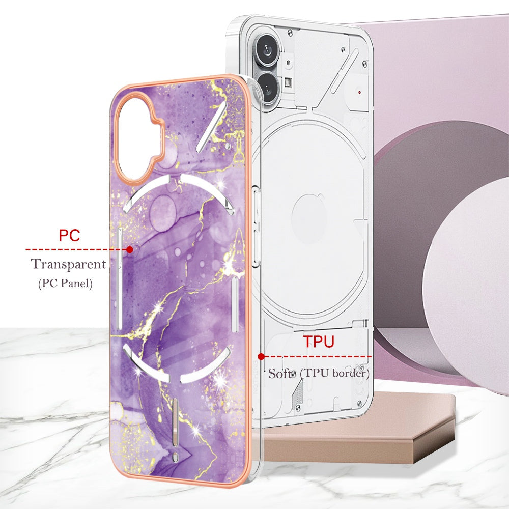 For Nothing phone (1) 5G YB IMD Series-2 IMD Marble Pattern Phone Case Anti-scratch Electroplating Frame TPU Cover