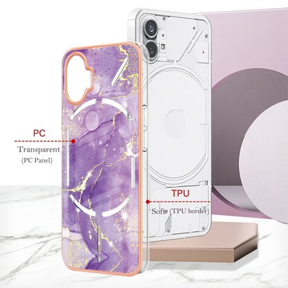 For Nothing phone (1) 5G YB IMD Series-2 IMD Marble Pattern Phone Case Anti-scratch Electroplating Frame TPU Cover