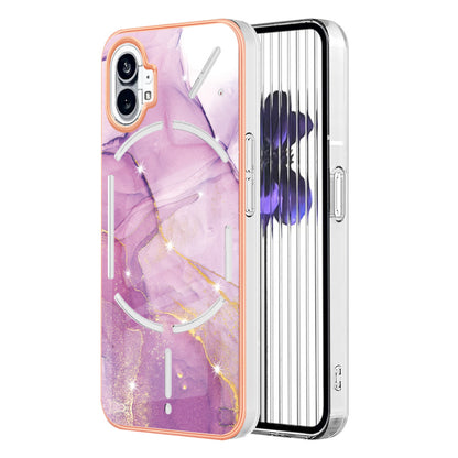 For Nothing phone (1) 5G YB IMD Series-2 IMD Marble Pattern Phone Case Anti-scratch Electroplating Frame TPU Cover