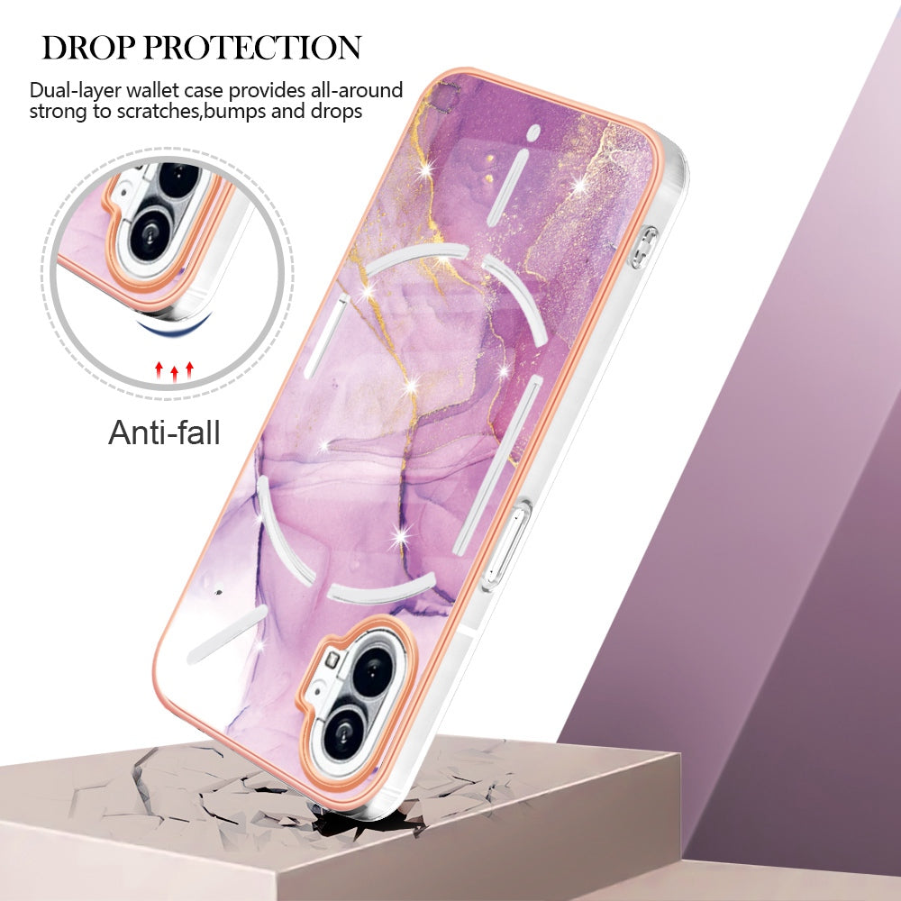 For Nothing phone (1) 5G YB IMD Series-2 IMD Marble Pattern Phone Case Anti-scratch Electroplating Frame TPU Cover