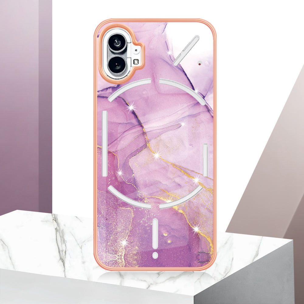 For Nothing phone (1) 5G YB IMD Series-2 IMD Marble Pattern Phone Case Anti-scratch Electroplating Frame TPU Cover