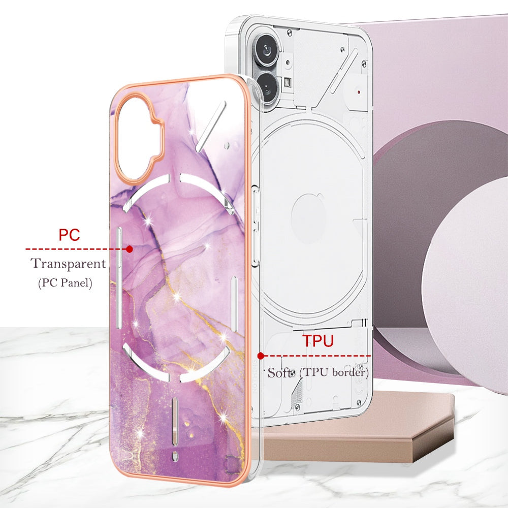 For Nothing phone (1) 5G YB IMD Series-2 IMD Marble Pattern Phone Case Anti-scratch Electroplating Frame TPU Cover