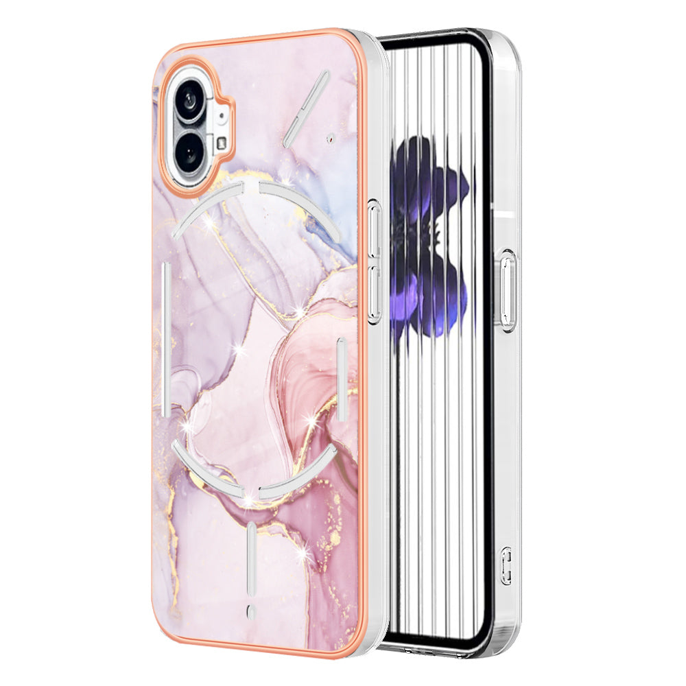 For Nothing phone (1) 5G YB IMD Series-2 IMD Marble Pattern Phone Case Anti-scratch Electroplating Frame TPU Cover