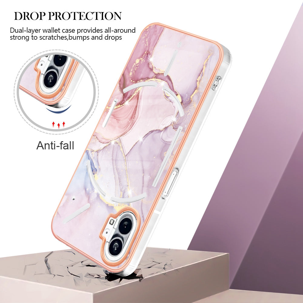 For Nothing phone (1) 5G YB IMD Series-2 IMD Marble Pattern Phone Case Anti-scratch Electroplating Frame TPU Cover