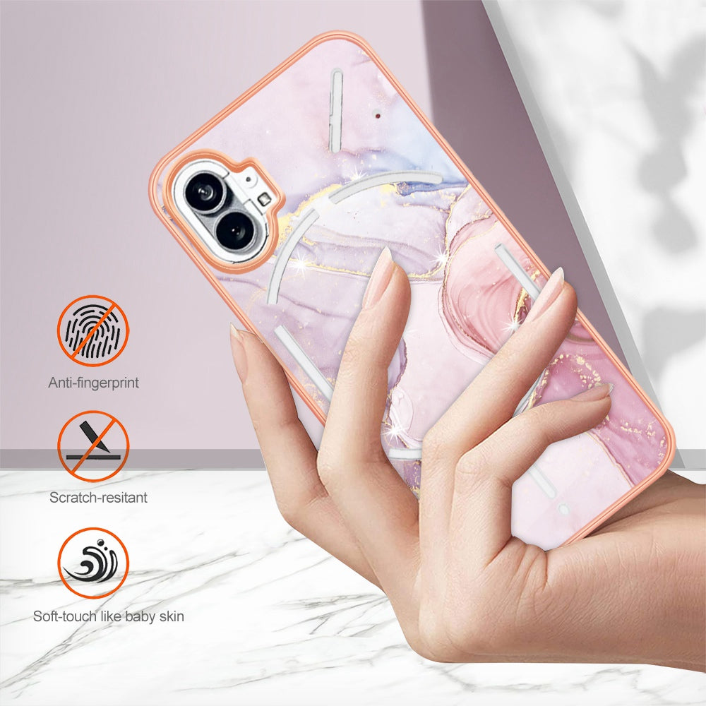 For Nothing phone (1) 5G YB IMD Series-2 IMD Marble Pattern Phone Case Anti-scratch Electroplating Frame TPU Cover