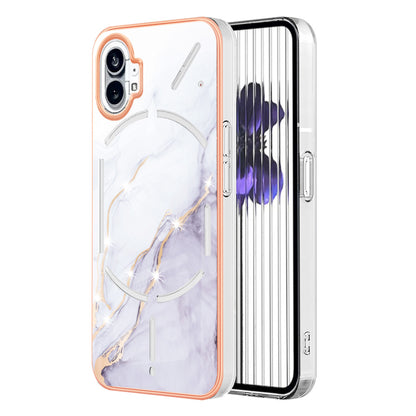 For Nothing phone (1) 5G YB IMD Series-2 IMD Marble Pattern Phone Case Anti-scratch Electroplating Frame TPU Cover