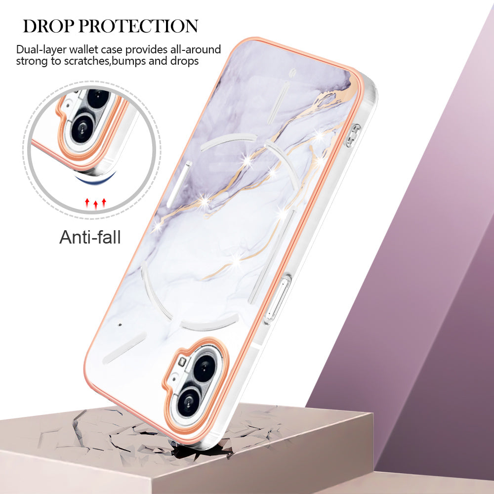 For Nothing phone (1) 5G YB IMD Series-2 IMD Marble Pattern Phone Case Anti-scratch Electroplating Frame TPU Cover