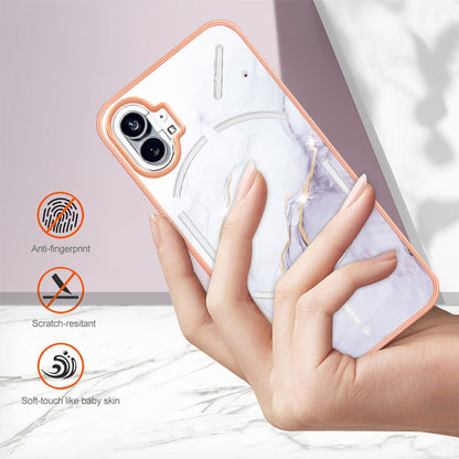 For Nothing phone (1) 5G YB IMD Series-2 IMD Marble Pattern Phone Case Anti-scratch Electroplating Frame TPU Cover