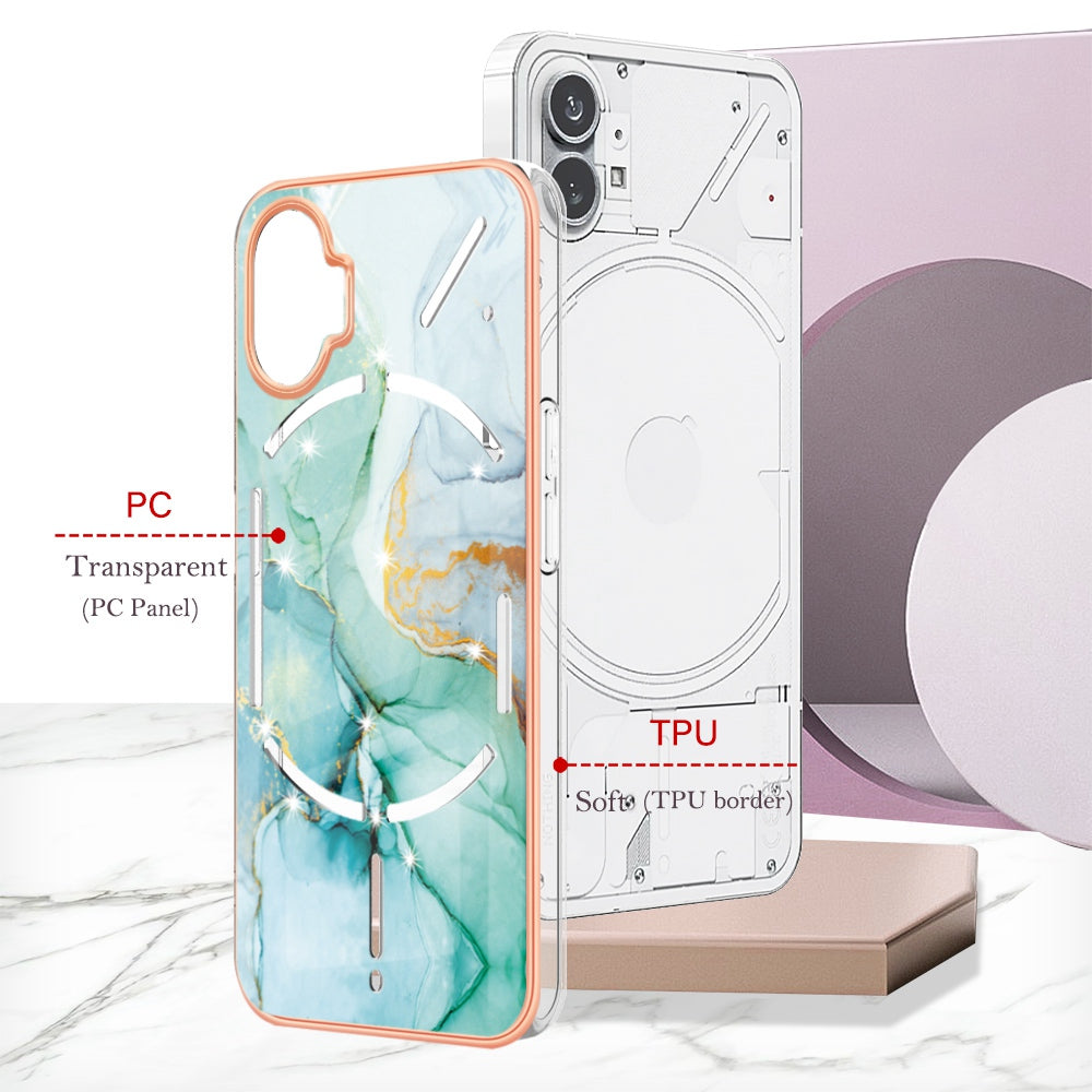 For Nothing phone (1) 5G YB IMD Series-2 IMD Marble Pattern Phone Case Anti-scratch Electroplating Frame TPU Cover