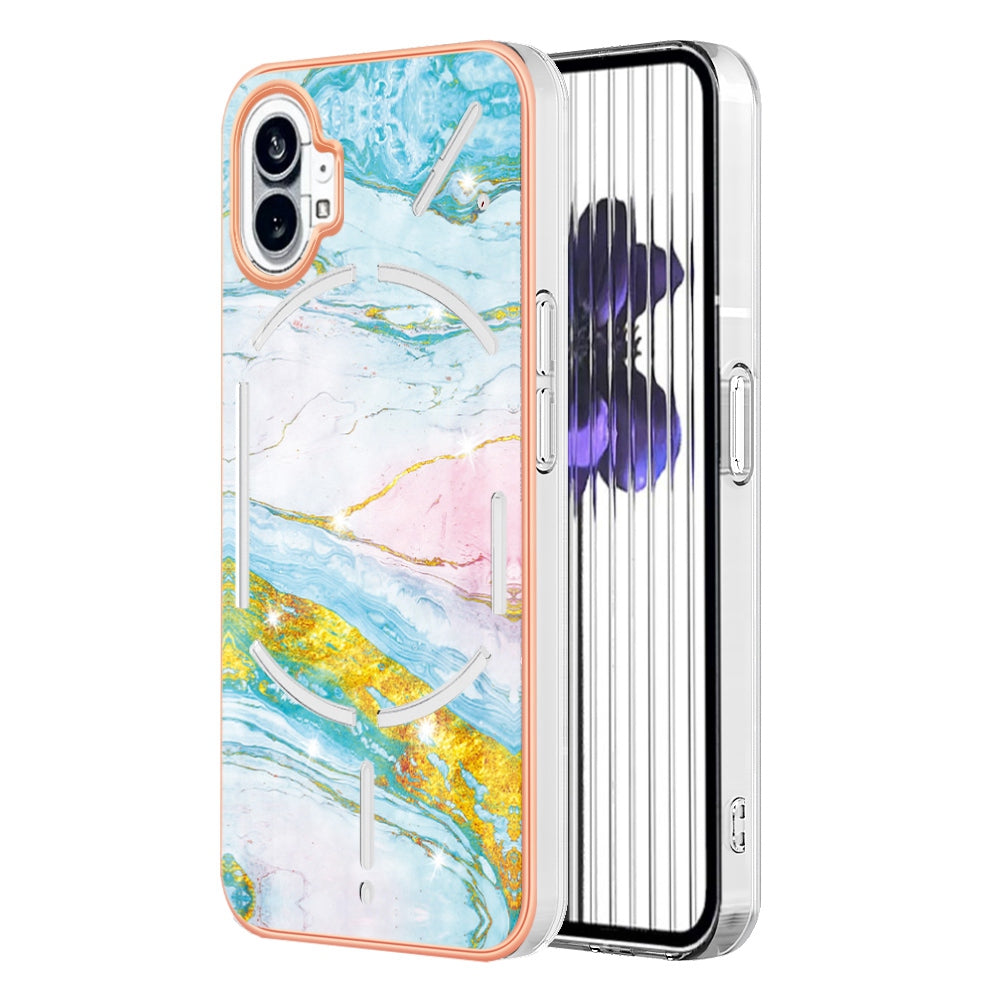 For Nothing phone (1) 5G YB IMD Series-2 IMD Marble Pattern Phone Case Anti-scratch Electroplating Frame TPU Cover