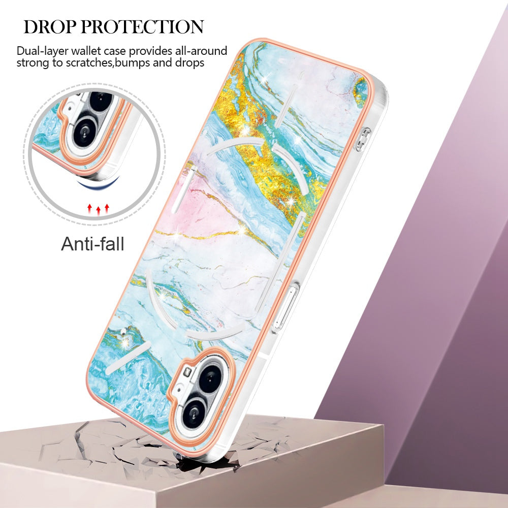 For Nothing phone (1) 5G YB IMD Series-2 IMD Marble Pattern Phone Case Anti-scratch Electroplating Frame TPU Cover