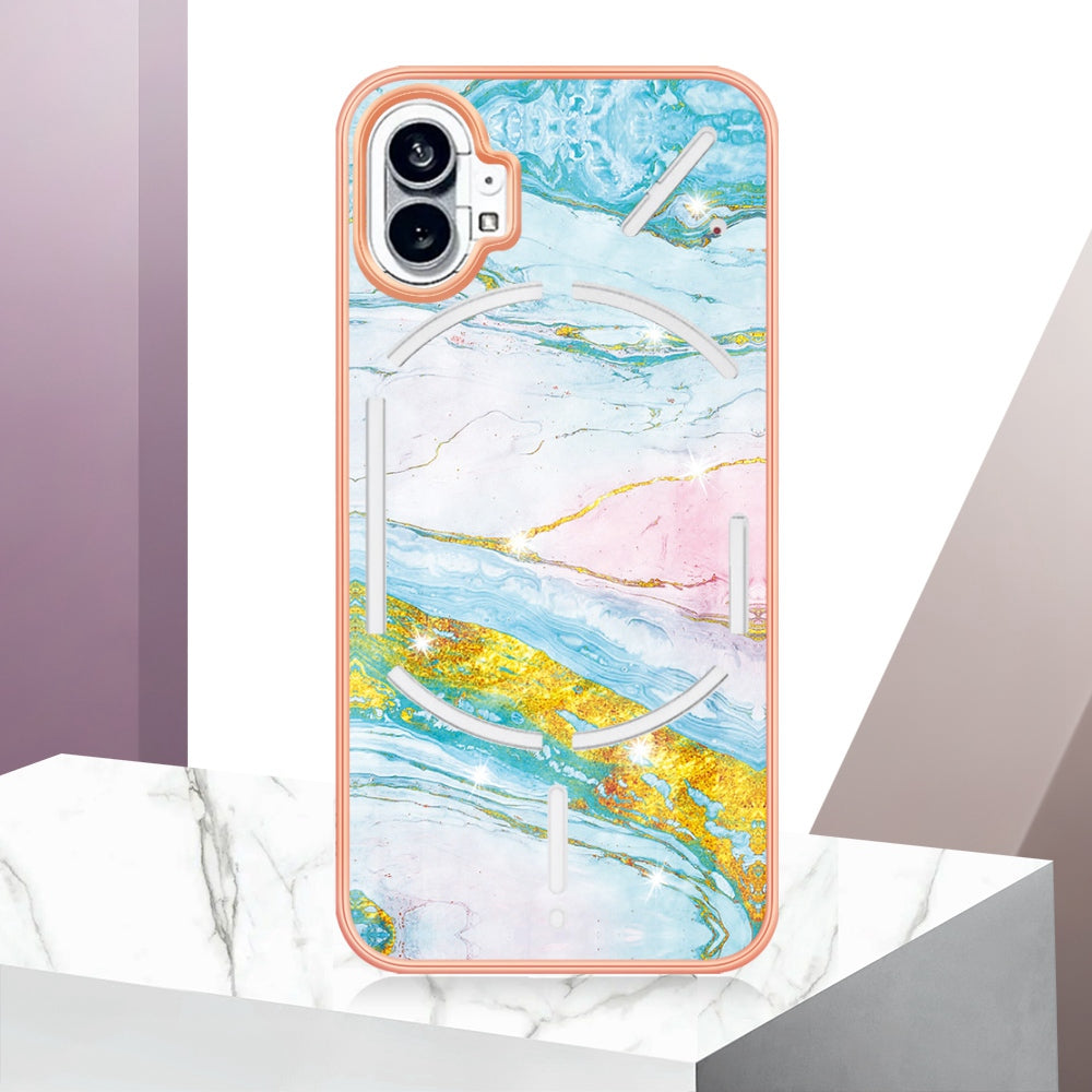 For Nothing phone (1) 5G YB IMD Series-2 IMD Marble Pattern Phone Case Anti-scratch Electroplating Frame TPU Cover