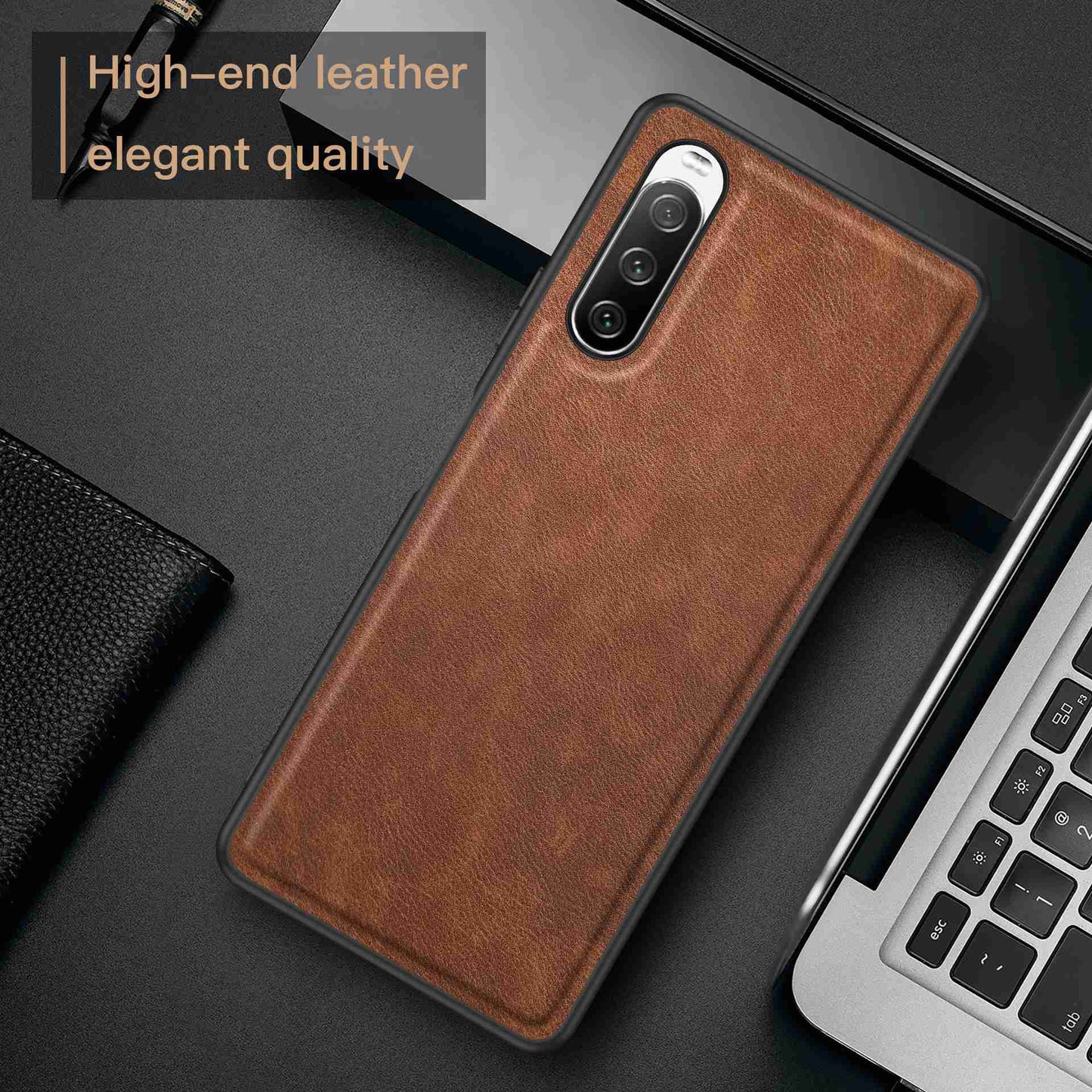 For Sony Xperia 10 III 5G / 10 III Lite Drop-proof Phone Case, Anti-fingerprint Retro PU Leather Coated TPU+PC Phone Cover